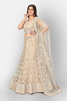 Beige Coloured Semi Stitched Lehenga & Unstitched Blouse with Dupatta