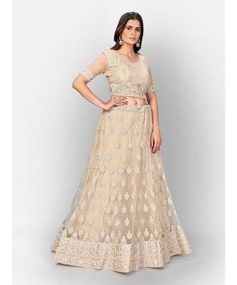 Beige Coloured Semi Stitched Lehenga & Unstitched Blouse with Dupatta 4