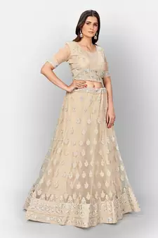 Beige Coloured Semi Stitched Lehenga & Unstitched Blouse with Dupatta