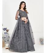 Grey Embellished Beads and Stones Semi Stitched Lehenga & Unstitched Blouse With Dupatta