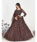 Brown & Silver Embroidered Semi Stitched Lehenga & Unstitched choli With Dupatta
