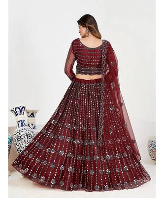 Maroon & Silver Embroidered Semi Stitched Lehenga & Unstitched choli With Dupatta 2