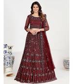 Maroon & Silver Embroidered Semi Stitched Lehenga & Unstitched choli With Dupatta