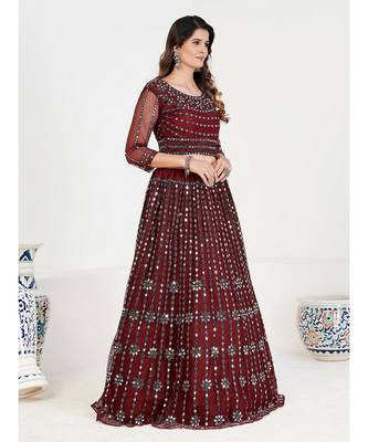 Maroon & Silver Embroidered Semi Stitched Lehenga & Unstitched choli With Dupatta 4