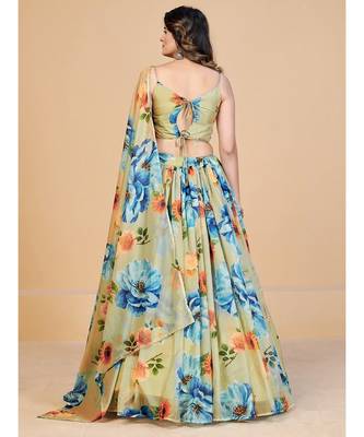 Sea Green & Blue Printed Semi Stitched Lehenga & Unstitched Blouse With Dupatta 2