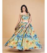Sea Green & Blue Printed Semi Stitched Lehenga & Unstitched Blouse With Dupatta