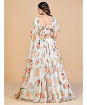 White & Pink Coloured Printed Semi Stitched Lehenga & Unstitched Blouse With Dupatta 2