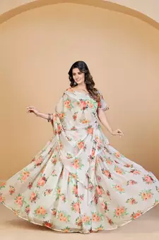 White & Pink Coloured Printed Semi Stitched Lehenga & Unstitched Blouse With Dupatta