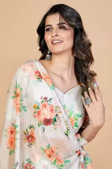 White & Pink Coloured Printed Semi Stitched Lehenga & Unstitched Blouse With Dupatta