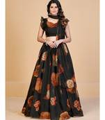 Black & Brown Coloured Printed Semi Stitched Lehenga & Unstitched Blouse With Dupatta