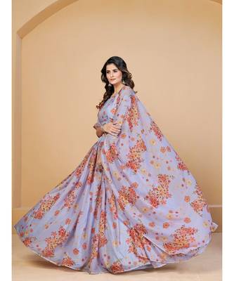 Lavender & Peach Coloured Printed Semi Stitched Lehenga & Unstitched Blouse With Dupatta 4
