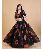 Black & Brawn Coloured Printed Semi Stitched Lehenga & Unstitched Blouse With Dupatta