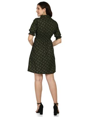 Dark-green printed crepe short-kurtis 2