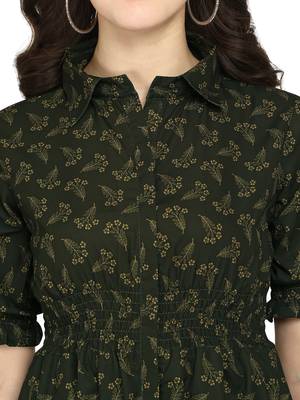 Dark-green printed crepe short-kurtis 3