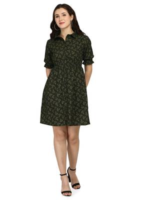 Dark-green printed crepe short-kurtis 4