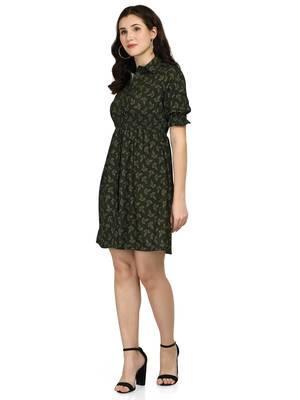 Dark-green printed crepe short-kurtis 5