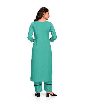 Style Samsara Teal Cotton Blend Printed Kurta Set For Women 2