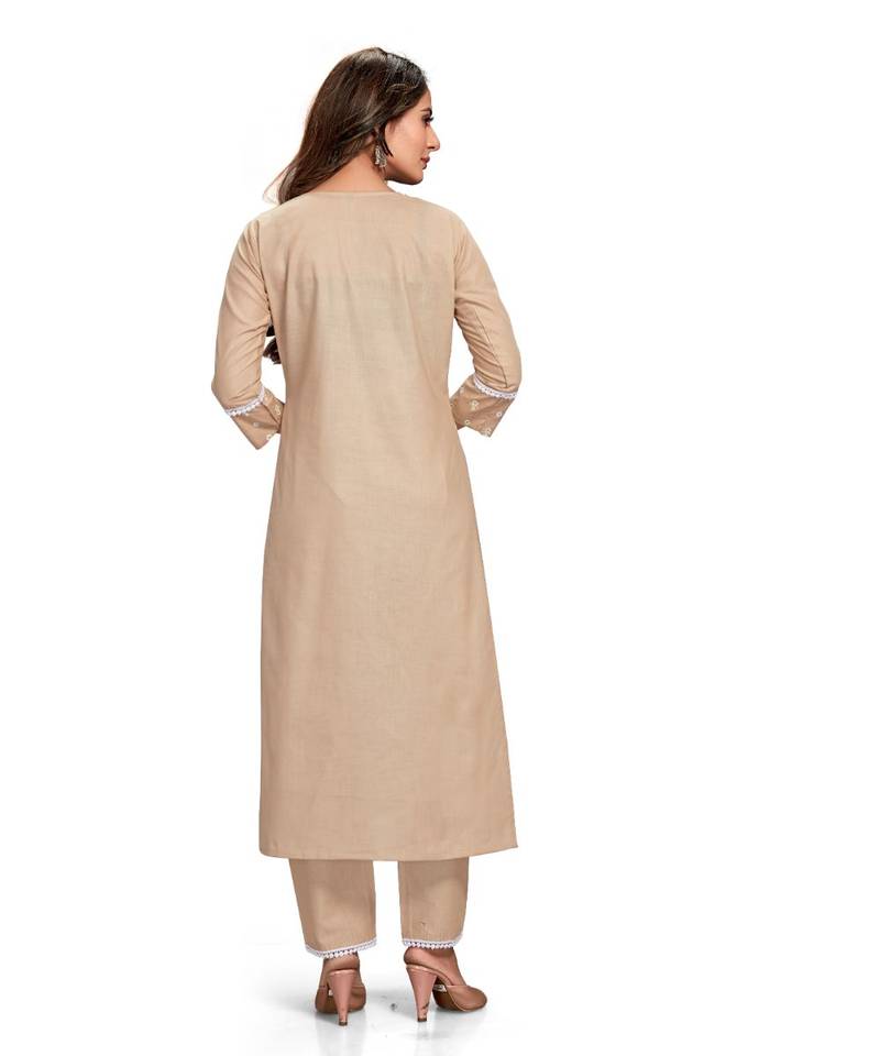 Style Samsara Brown Cotton Blend Printed Kurta Set For Women
