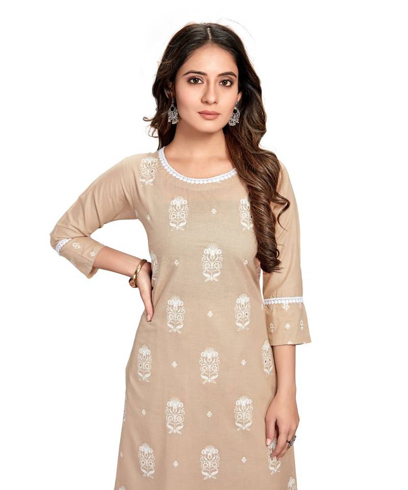 Style Samsara Brown Cotton Blend Printed Kurta Set For Women