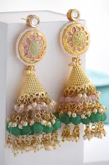 Pink pearl jhumkas