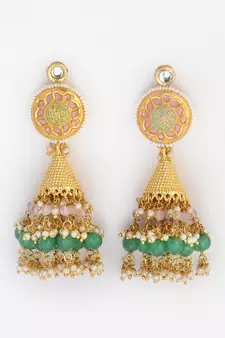 Pink pearl jhumkas