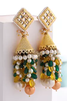 Green pearl jhumkas