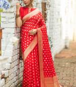 Green woven tussar silk saree with blouse