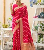 Red woven tussar silk saree with blouse