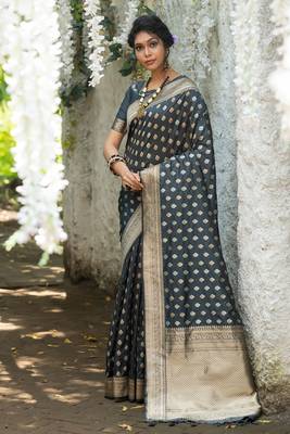 Wine woven linen saree with blouse 1