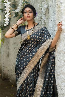 Wine woven linen saree with blouse 3