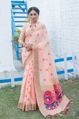 Grey printed silk cotton saree with blouse 1
