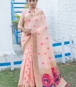 Grey printed silk cotton saree with blouse