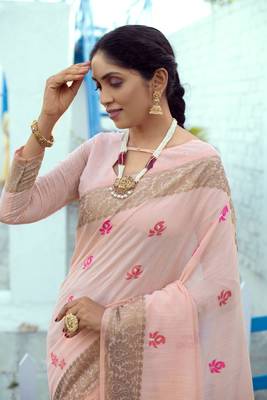 Grey printed silk cotton saree with blouse 2