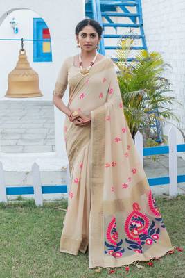 Green printed silk cotton saree with blouse 1