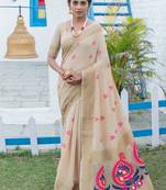 Green printed silk cotton saree with blouse