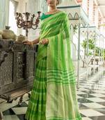 Yellow woven raw silk saree with blouse