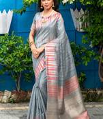 Cream woven south silk saree with blouse