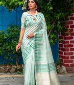 Pink woven tussar silk saree with blouse