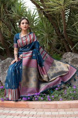 Yellow woven south silk saree with blouse 1