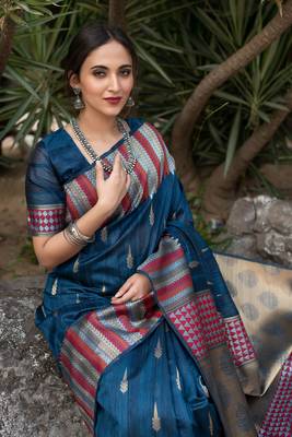 Yellow woven south silk saree with blouse 2