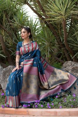 Yellow woven south silk saree with blouse 3