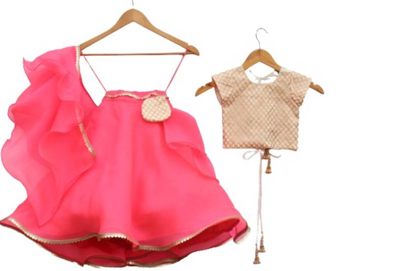 Gajri lehnga badge gota work choli