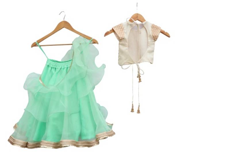 Green lehnga badge gota work choli