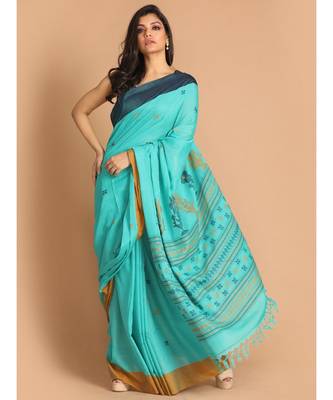 Blue Bengal Handloom Pure Cotton Saree with blouse Daily Saree with blouse 1