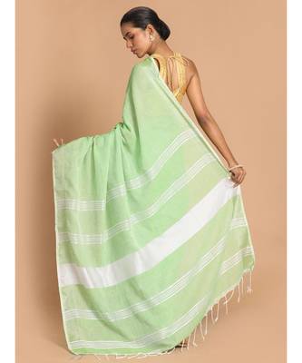 Green Bengal Handloom Pure Cotton Saree with blouse Work Saree with blouse 3