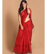 Red Bengal Handloom Cotton Blend Work Saree with blouse