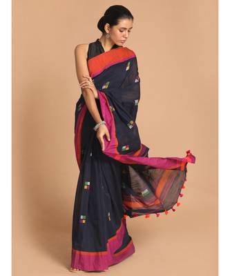 Black Bengal Handloom Pure Cotton Saree with blouse Work Saree with blouse 1