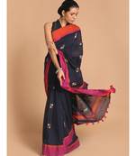 Black Bengal Handloom Pure Cotton Saree with blouse Work Saree with blouse