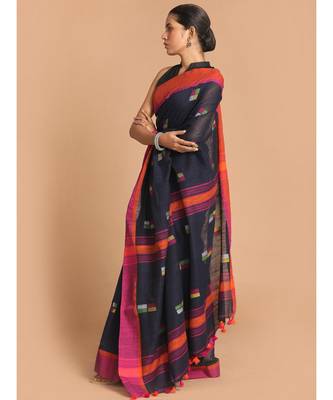 Black Bengal Handloom Pure Cotton Saree with blouse Work Saree with blouse 2