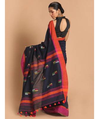 Black Bengal Handloom Pure Cotton Saree with blouse Work Saree with blouse 3